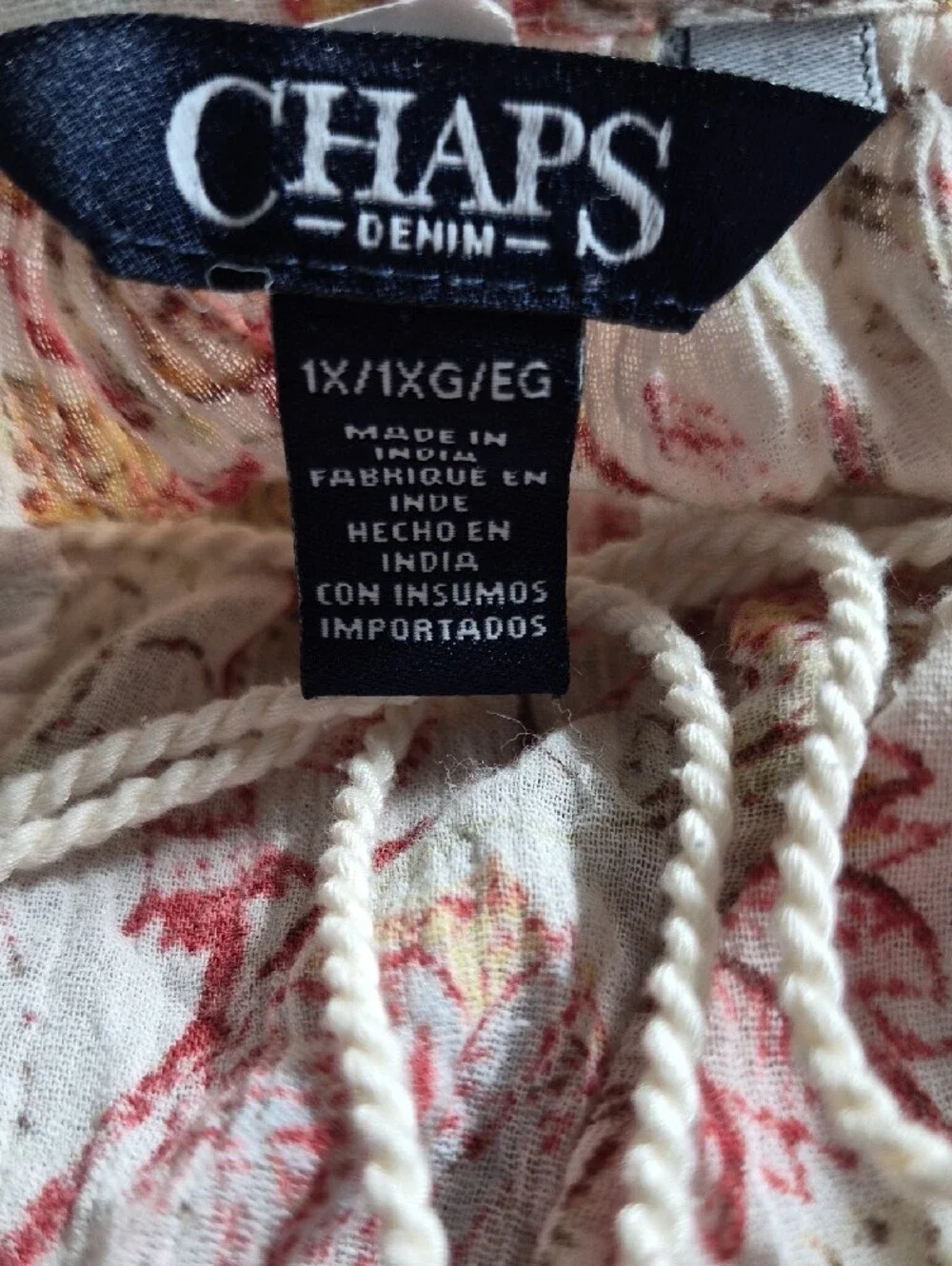 Chaps Cream Floral Tie-Front Peasant Tunic - Picture 7 of 10